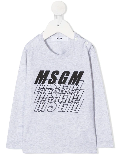 Msgm Babies' Logo Print T-shirt In Grey