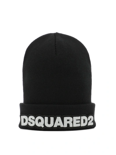 Dsquared2 Embroidered Logo Patch Beanie In Black