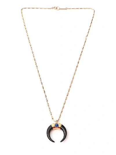 Isabel Marant Zanzibar Long Necklace W/ Horn & Stone In Black,blue