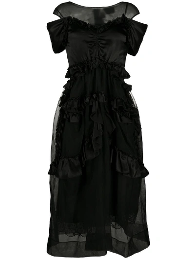 Simone Rocha Ruffled Tulle Midi Dress In Black