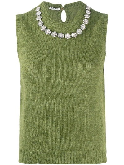 Miu Miu Sleeveless Knitted Waistcoat In Green