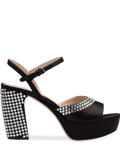 Miu Miu Crystal Embellished Platform Sandals In Black