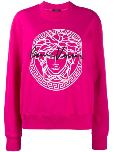 Versace Sweatshirt With Medusa Logo And Signature In Pink
