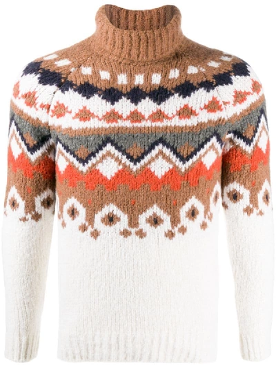 Eleventy Roll-neck Fairisle Knit Jumper In White