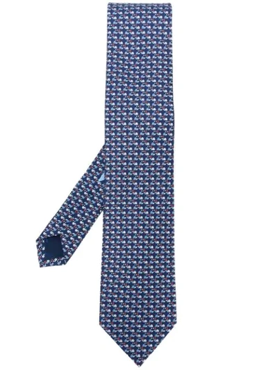 Ferragamo Silk Tie With Snail Pattern In Blue