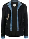 GREG LAUREN EMBROIDERED DENIM-TRIMMED JACKET