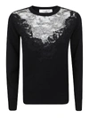 VALENTINO LACE EMBROIDERED INSERT PULLOVER IN BLACK