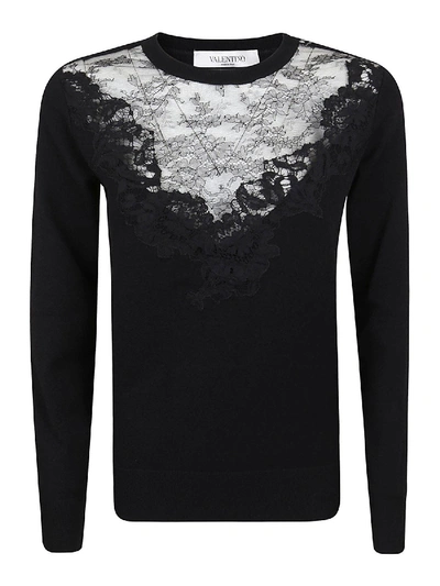 Valentino Lace Embroidered Insert Pullover In Black