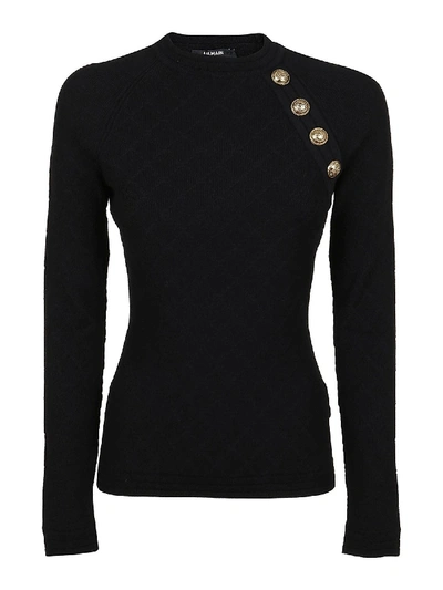 Balmain Top In Diamond-patterned Viscose With Buttons In Black