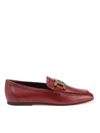 TOD'S LEATHER LOAFERS IN BURGUNDY WITH GOLDEN LOGO