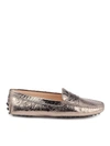 TOD'S CRACKLED LEATHER DRIVER LOAFERS IN BRONZE COLOR