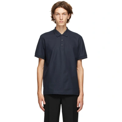 Burberry Black Polo With Vintage Check Motif In Cotton Black Man  In Coal Blue