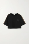 FENDI CROPPED JACQUARD-TRIMMED PRINTED COTTON-JERSEY T-SHIRT