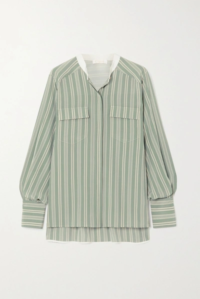 Chloé Striped Silk Crepe De Chine Shirt In Green