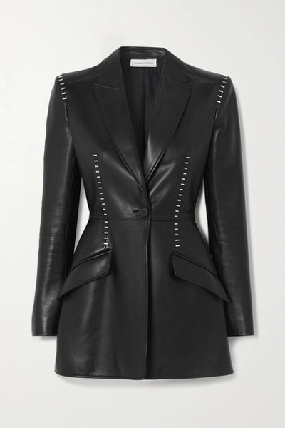 Alexander Mcqueen Embellished Leather Blazer In Black