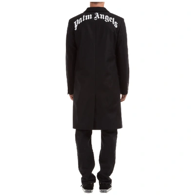 Palm Angels Logo Printed Wool Blend Long Coat In Black,white