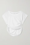 THE LINE BY K JOSEPH CROPPED GATHERED COTTON-BLEND JERSEY T-SHIRT
