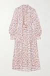 CHLOÉ TIE-DETAILED FLORAL-PRINT SILK CREPE DE CHINE MIDI DRESS