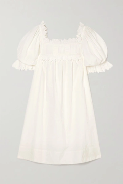 Doen Orchard Scalloped Embroidered Cotton-poplin Mini Dress In White