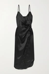 ALEXANDER WANG T WRAP-EFFECT KNOTTED SILK-CHARMEUSE MIDI DRESS
