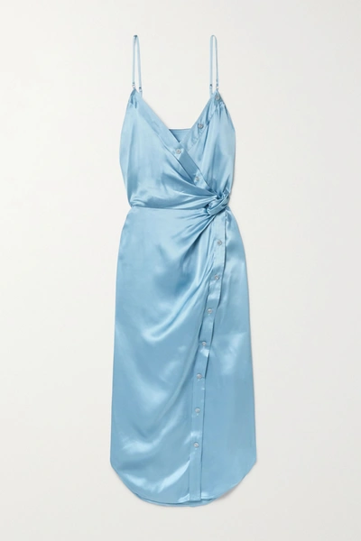 Alexander Wang T Wrap-effect Knotted Silk-charmeuse Midi Dress In Sky Blue