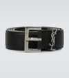 Saint Laurent Slim Grained Leather Belt In Black