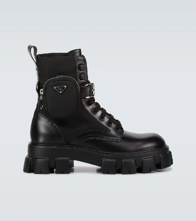 Prada Leather Combat Boots In White