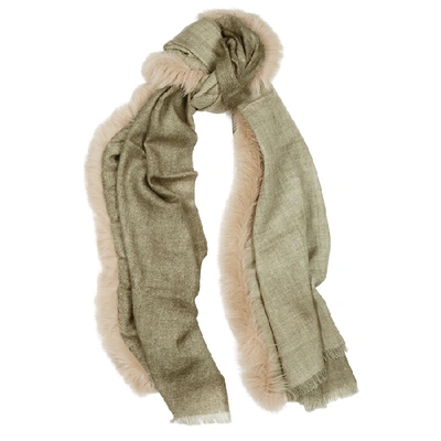 Ama Pure Burgundy Fur-trimmed Wool Scarf In Olive