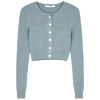 LIVE THE PROCESS LIGHT BLUE CROPPED RIBBED-KNIT CARDIGAN,3874922