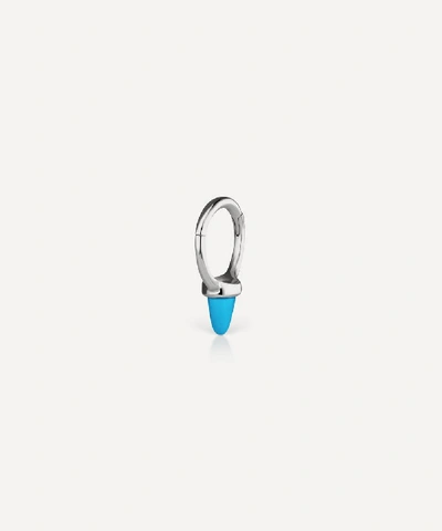 Maria Tash 6.5mm Single Short Turquoise Spike Hoop Earring In White Gold