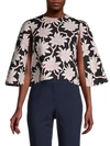 Valentino Floral Cape-sleeve Shirt In Nero