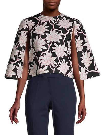 Valentino Floral Cape-sleeve Shirt In Nero