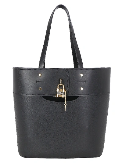 Chloé Aby Medium Leather Tote Bag In Small Grain & Smooth Cowhide In Black