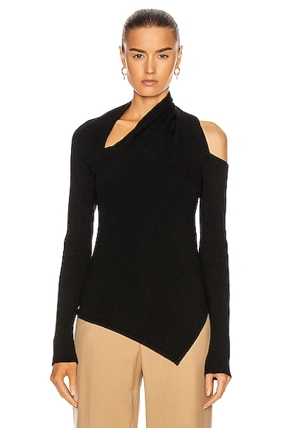 Monse Sliced Shoulder Asymmetrical Merino Wool Sweater In Black