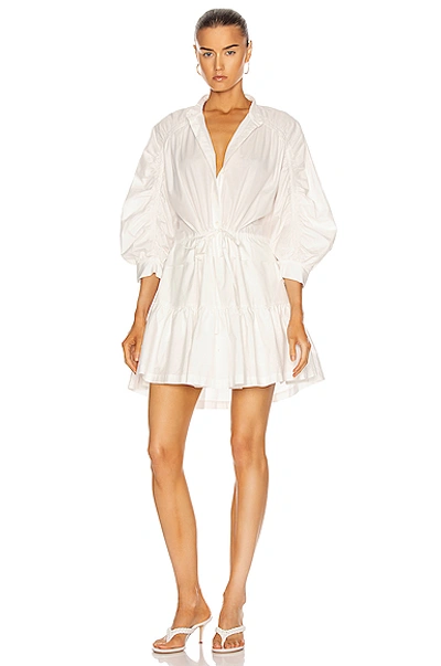 Frame Ruched Sleeve Poplin Mini Dress In Blanc
