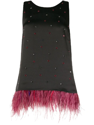Koché Feather Trim Embellished Tank Top In Black