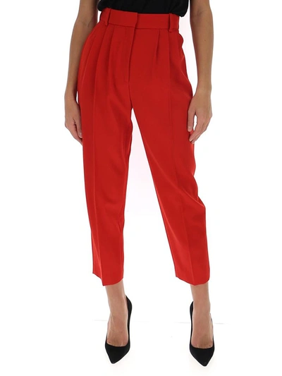 Alexander Mcqueen Cigarette Leaf Pleated Crepe Pants In Red