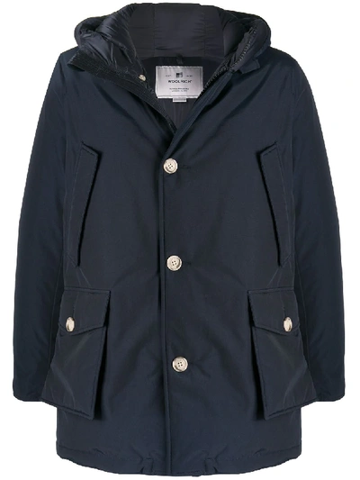 Woolrich Down-feather Hooded Coat In Blue