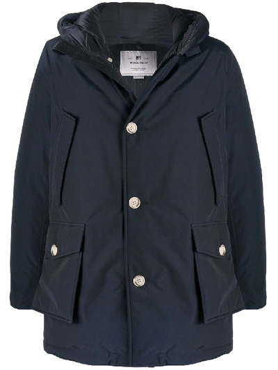 Woolrich Down-feather Hooded Coat In Melton Blue