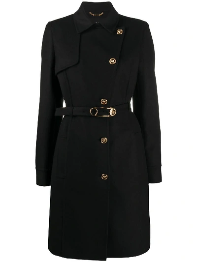 Versace Medusa Safety Pin Button-up Coat In Black