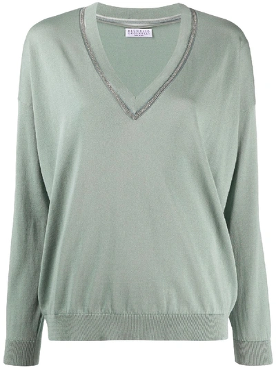 Brunello Cucinelli Stud-embellished Cotton Jumper In 绿色