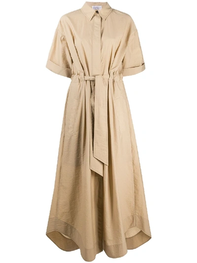 Brunello Cucinelli Belted Shirt Maxi Dress In 棕色