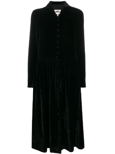 Mm6 Maison Margiela Velvet-effect Shirt Dress In Black