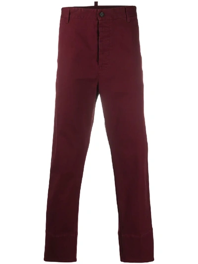 Dsquared2 Logo Plaque Chino Trousers In Red