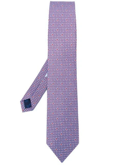 Ferragamo Geometric Print Silk Tie In Blue
