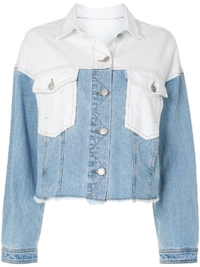 Portspure Patchwork Cropped Denim Jacket In Blue