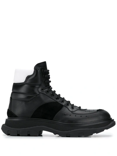 Alexander Mcqueen Tread Leather And Suede Boots In Black