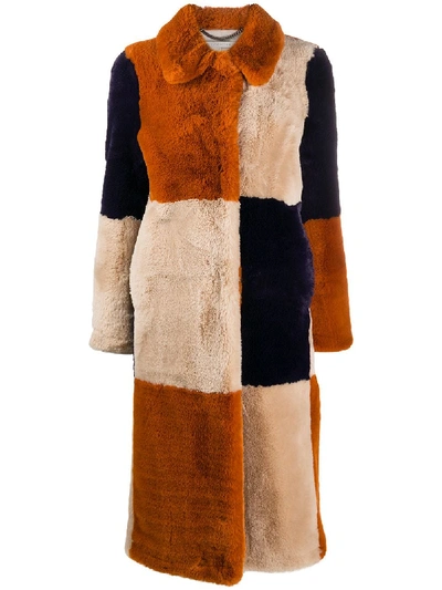 Stella Mccartney Adalyn Patchwork Faux Fur Coat In Orange,beige,blue