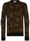 Saint Laurent Black Jacquard Leopard Crewneck Sweater In Brown