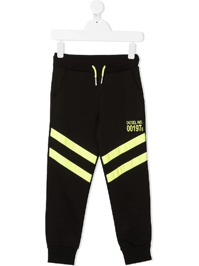 Diesel Kids' Logo Print Cotton Sweatpants In Nero